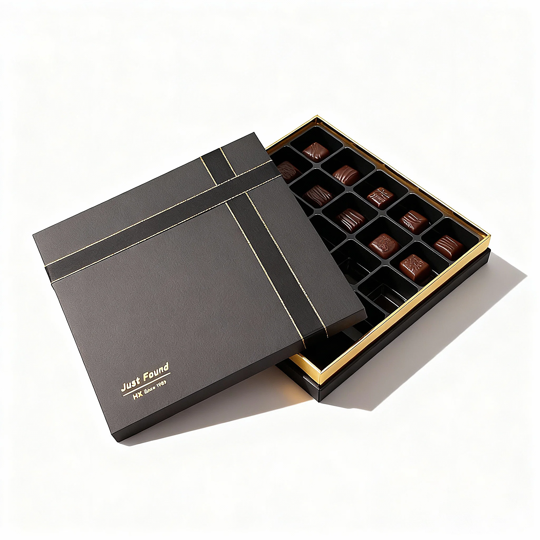 Luxury chocolate box design with premium surface finish options